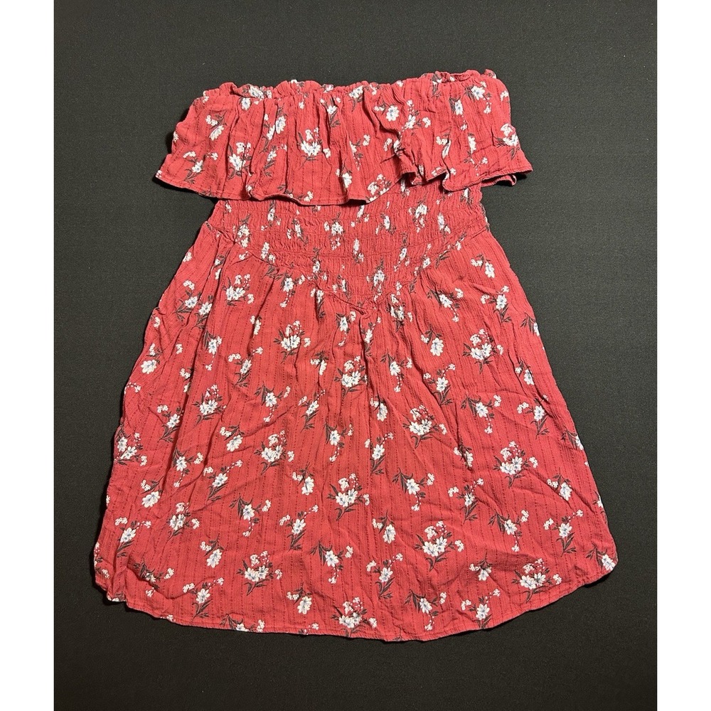 American Eagle Red Floral Off Shoulder Smocked Mini Dress Womens Medium Ruffle